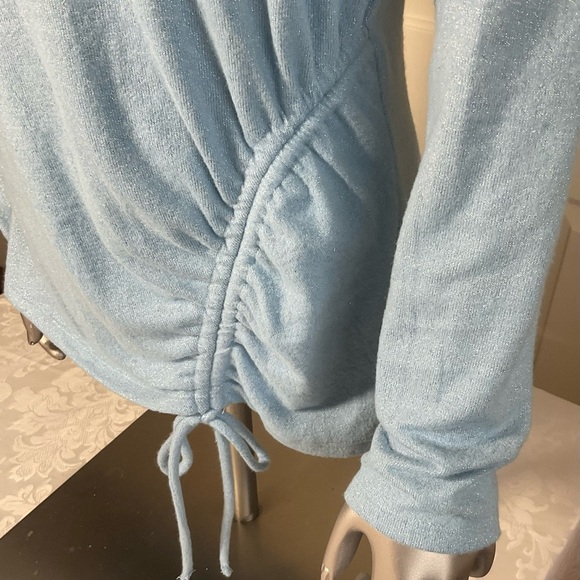 Inc International Concepts Blue Metallic Side-Ruched Knit Top Size Medium - Picture 3 of 9